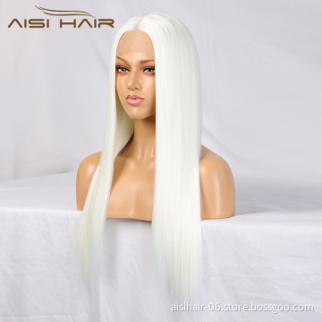 Aisi Hair Top Quality Long Silky Straight White Wig 26 Inch Long Swiss Lace Wigs Synthetic Lace Frontal Wigs For Black Women